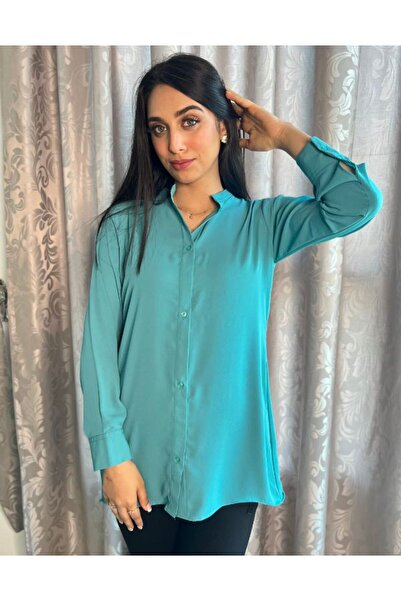 Hayati Collections 1 Piece Single Shirt Georgette Aqua Blue Solid Color – Premium Women’s Top