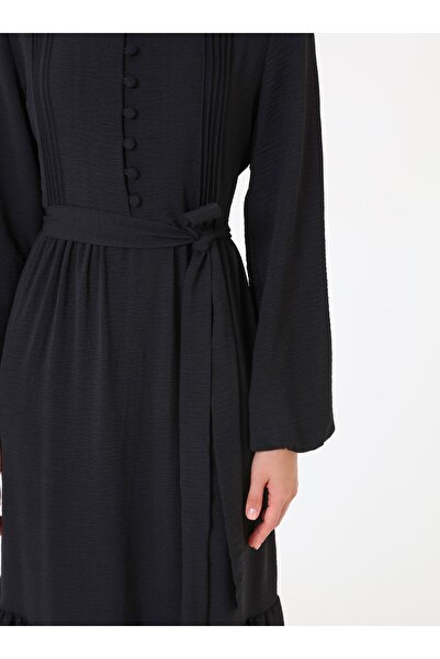 Refka Brit Buttoned Ribbed Detail Hijab Dress - Black -