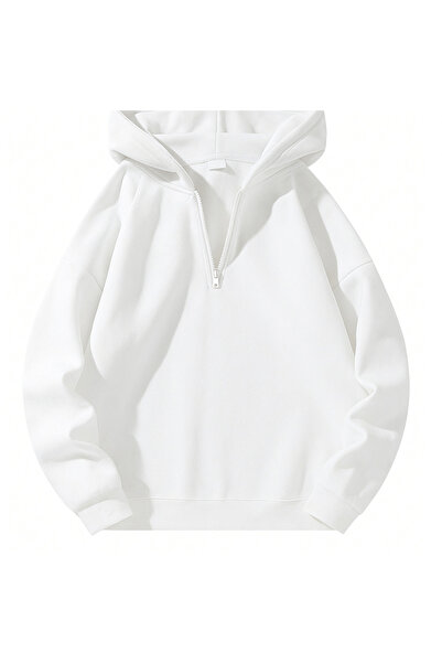 Revasser Unisex Erkek/Kadın YARIM FERMUARLI KAPÜŞONLU Renkli Özel Pamuklu Oversize Sweatshirt