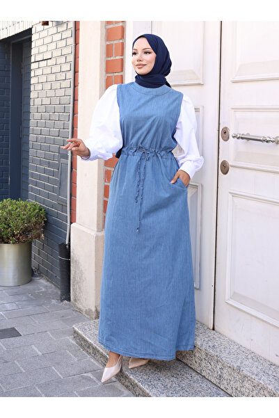 VAV Popline Garnished Denim Dress - Blue -