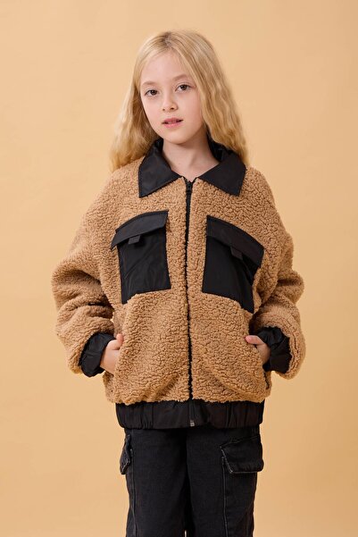 Perendi Πουκάμισο για κορίτσια με γιακά και τσέπες βελούδινο χειμερινό παλτό καφέ