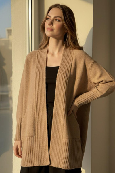 MILANOFOX Women's Oversized Textured Washable Thick Soft Pocketed Knitwear Cardigan