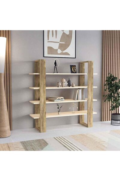 Stylish Home Multi-purpose decorative wooden shelf table, wood and beige color - MT07