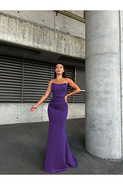 Modafeminen Scuba Strapless Long Dress Purple 583301