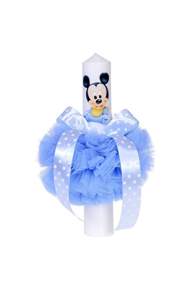 BebeNou Λαμπάδα Βάπτισης για Αγόρι με Μπλε Τούλι και Πουά