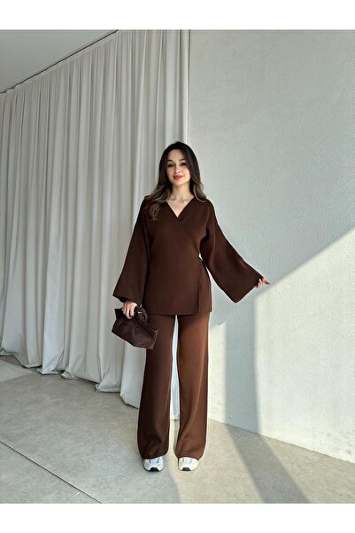 Mooi Butik MOON Triko Takım 8650 - Kahverengi