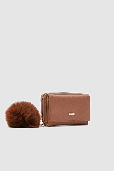 OLLBAG Maloni Tan Soft Wallet with Pompom Detail