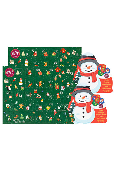 Elit Çikolata Advent Calender Madlen 140g (2) Kardan Adam Pralin Dolgulu Sütlü Çikolata 135g (2) 4’lu Set