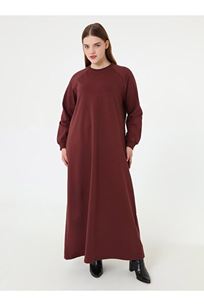 ALİA Reglan Kollu Spor Büyük Beden Elbise - Kızıl Kahve -