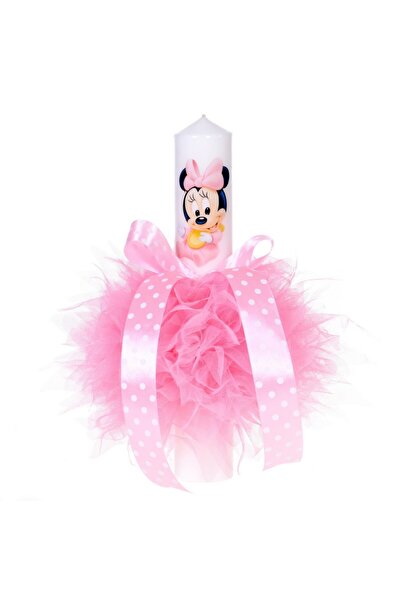 BebeNou Λαμπάδα Βάπτισης για Κορίτσι με Ροζ Τούλι & Φιόγκο