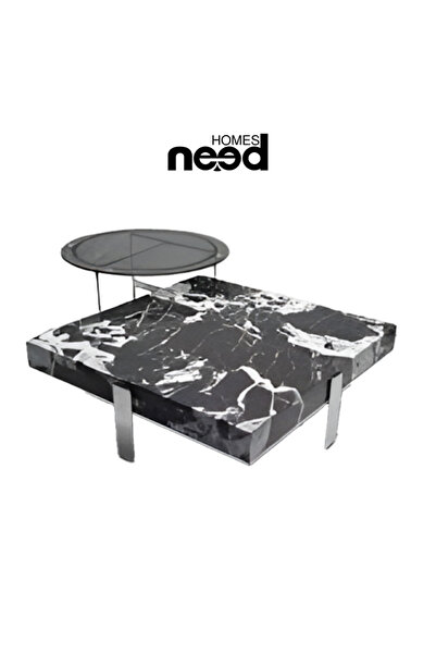 GESR HOME Modern Interlocking Black Marble Double Table