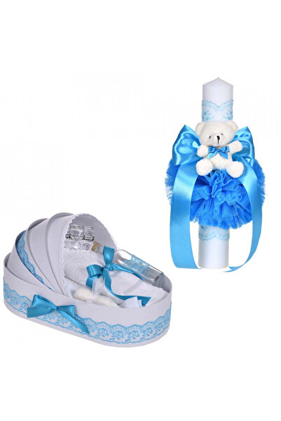 BebeNou Σετ Βάπτισης & Λαμπάδα με Αρκουδάκι σε Τυρκουάζ Landau