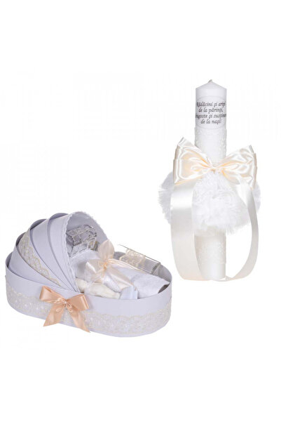 BebeNou Σετ λαμπάδας με προίκα βάπτισης Landau Unisex Ivory
