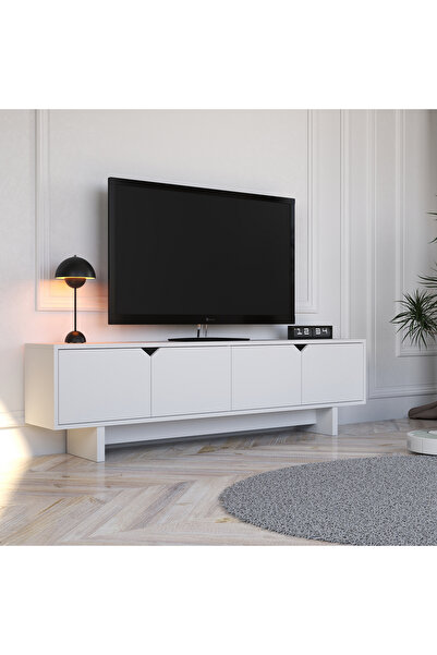 DORUK WHITE TV Unit - 180 cm Modern Design, Economic TV Unit, No Handle