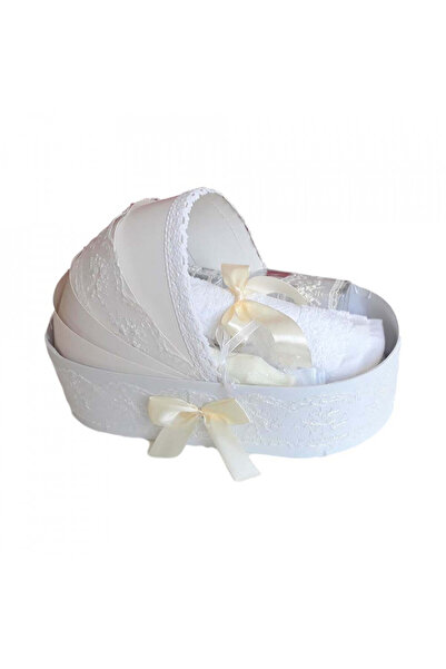 BebeNou Set botez unisex în cutie Landau din dantelă fildeș