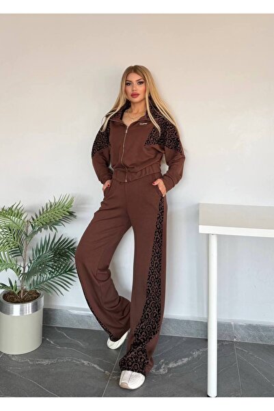 Bella Belluci Leopard Patterned Zippered High Waist Stretchy Suit