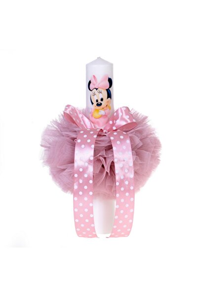 BebeNou Λαμπάδα Βάπτισης για Κορίτσι με Ροζ Τούλι Φιόγκο Denikos® 83