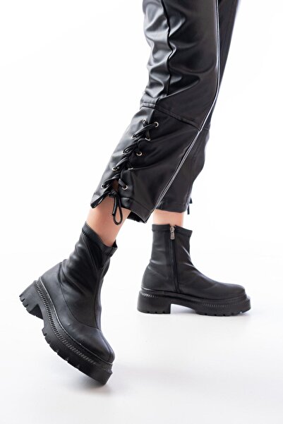 Aymood 236-2011 Black Stretch Zippered Casual Women's Boots
