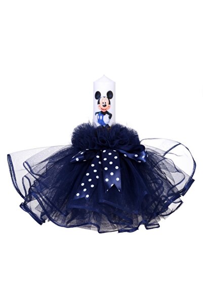 BebeNou Λαμπάδα Βάπτισης για Αγόρι, Μπλε Σκούρο, Φιογκάκια από Τούλι & Πουά D...