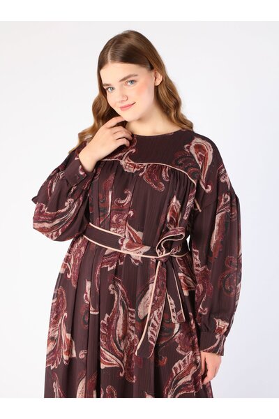ALİA Rochie din șifon cu model abstract și detaliu Roba - Burgundy -