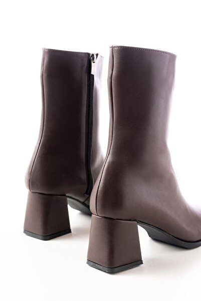 Aymood Msk-032 Coffee Heeled Women's Zippered Boots