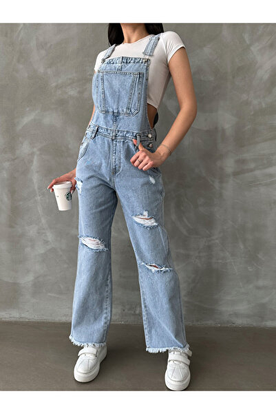 ADAMODA.RO Women's ripped denim overalls, casual and trendy