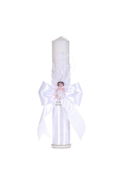 BebeNou Κομψή Λαμπάδα Βάπτισης Λευκή Δαντέλα Αγγέλου, Denikos® C1179