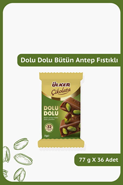 Ülker DOLU DOLU %32 Bütün Antep Fıstıklı Sütlü Çikolata - 77 gram - 36 Adet
