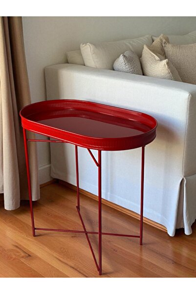 metalshop Metal Geniş Tepsili Katlanır Yan Sehpa KIRMIZI