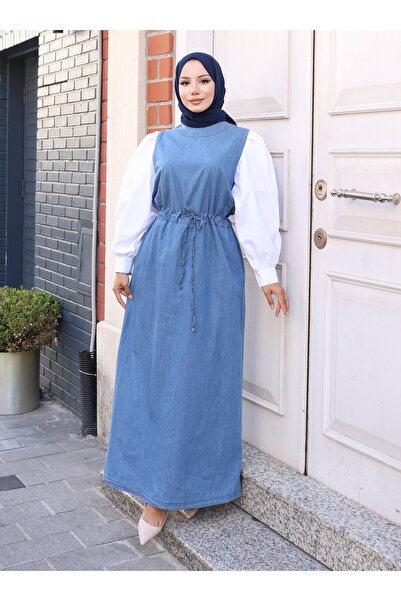 VAV Popline Garnished Denim Dress - Blue -