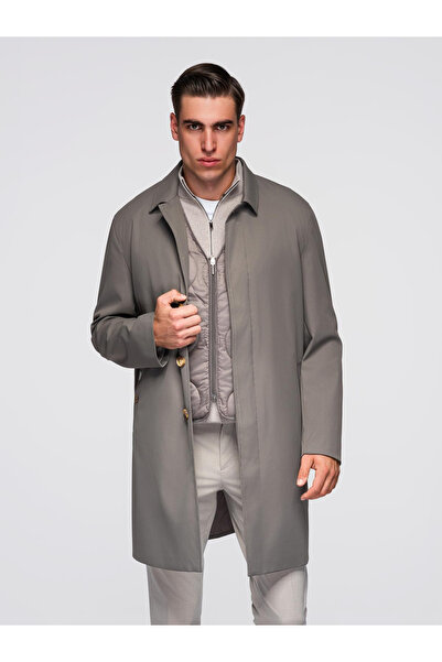 OMBRE Pánský minimalistický kabát s odnímatelnou vestou - jasanově šedý V6 OM-COLC-0139