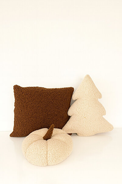 Madame Clean Home Teddy Decorative Pine Tree and Pumpkin Pillow and Inner-Filled Cushion