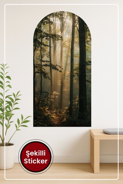 KOSS Dijital Autocolant de perete în formă ovală cu vedere la pădure Design n...