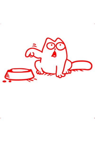 Oracal 651 Decorative wall, car and window sticker, Cat with bowl, 19cm, red