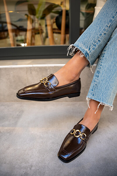 LAMİNTA Biens Flat Sole Bitter Brown Gold Detailed Women's Shoes
