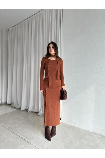 Mooi Butik Candis Knitwear Scarf Set 8512 - Brown