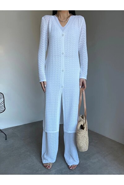 solena sln Women's 3-Piece Crop Blouse Long Cardigan Knitwear Set