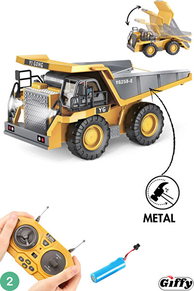 giffy Oyuncak Uzaktan Kumandalı 680° Dönen Ekskavatör Metal Alaşım ve Kasası Hareketli Kamyon İkili Set