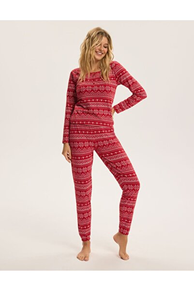 Bloovii Women's Pajama Set Long Sleeve & Jogger Pants Cotton Nordic Christmas Pattern | Hygge
