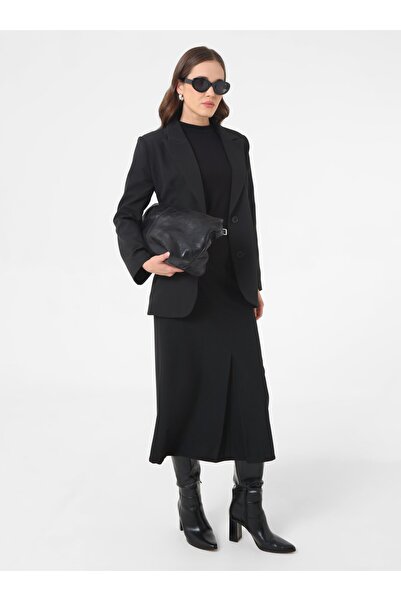 Refka Double Button Lined Blazer Jacket - Black -