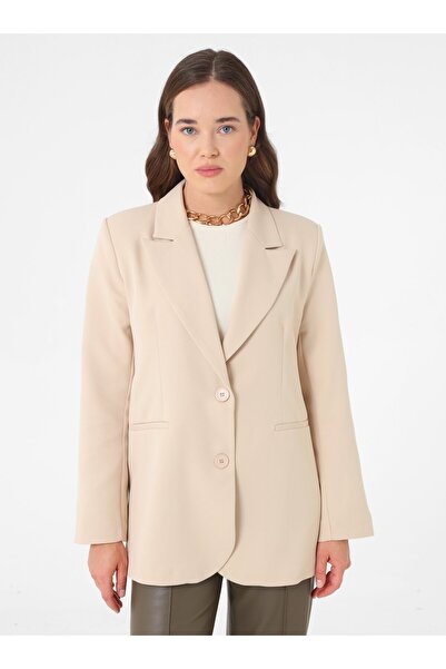 Refka Double Button Lined Blazer Jacket - Beige -