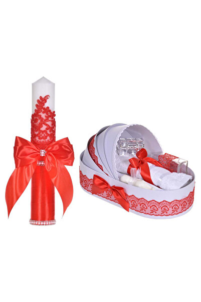 BebeNou Set elegant pentru botez, lumânare și trusou în leagăn, Denikos