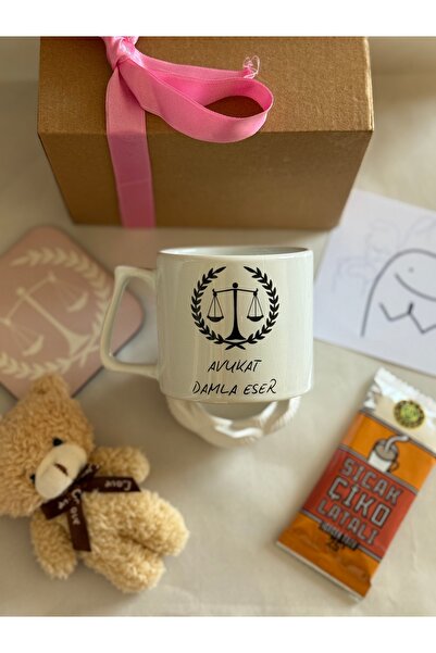 glowoow Kişiye Özel Avukat Hediye Kutusu İsim Yazılı Kupa Ayıcık Sıcak Çikola...