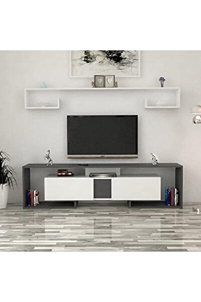 Stylish Home طاولة تلفزيون، أبيض ورمادي، SHTV34