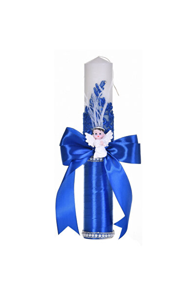 BebeNou Κομψή Λαμπάδα Βάπτισης Μπλε Δαντέλα Άγγελος