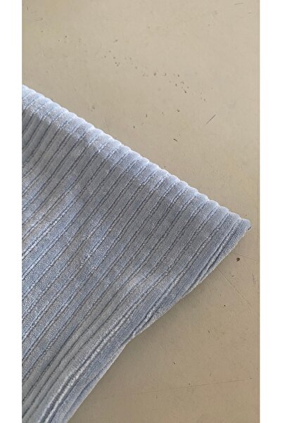 Butik Babadağ Kumaş soft bebe mavi ene çizgili lirkralı pamuklu organik kadife