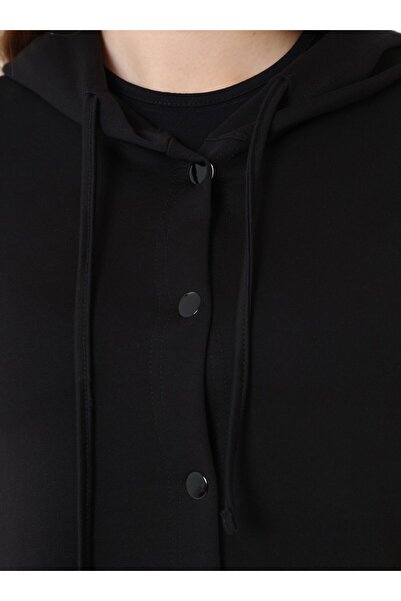 ALİA Hooded Detailed Snap Fastener Sporty Oversized Overcoat - Black -