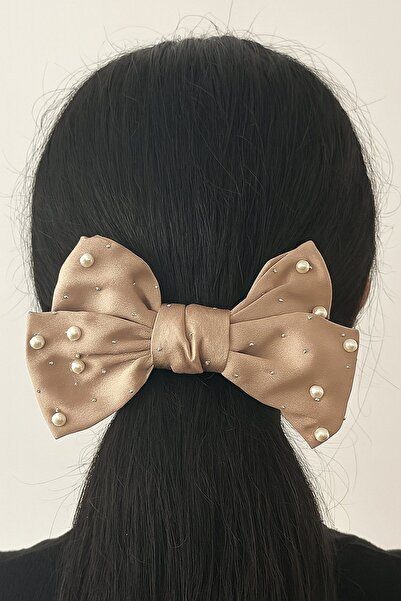 TAKIŞTIR Beige Color Ribbon Figured Pearl Detailed Automatic Buckle