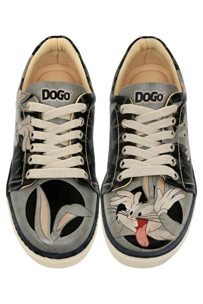 Dogo Women's Vegan Leather Black Sneakers - Warner Bros Bugs Bunny Playful Bugs Design