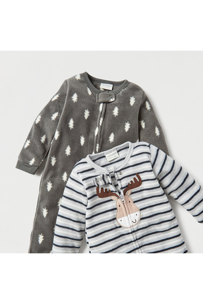 Juniors Printed Closed Feet Sleepsuit with Long Sleeves - Set of 2